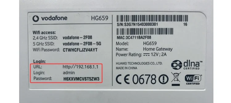 كلمة المرور واسم المستخدم الافتراضيان لشركة فودافون