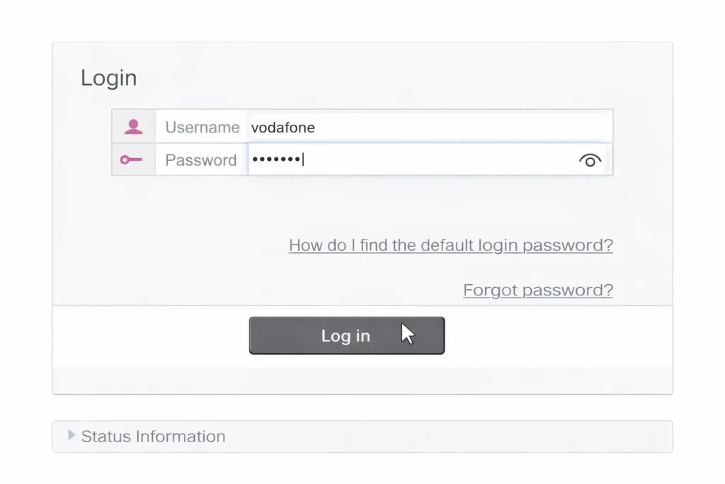 صفحة تسجيل الدخول لراوتر Vodafone